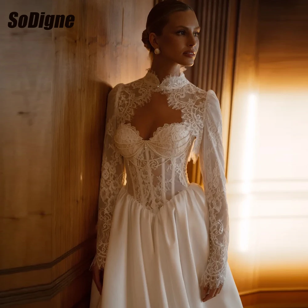 

SoDigne A-line Satin/Lace Wedding Dresses 2026 Sweetheart Bridal Dress Wedding Party Gown with Jacket Robe De Mairee Customized