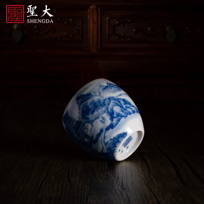 |forest seclusion painting by Yuanxu kiln, chaiyao blue and white, Jingdezhen pure hand-painted tea set and tea cup