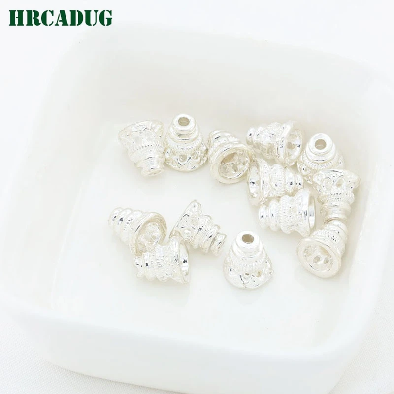 14K Gold/Silver Plated Brass Bead End Caps Bracelet Beaded Tail Pendant For Jewelry Making DIY Accessories Pyramid Spacer Beads
