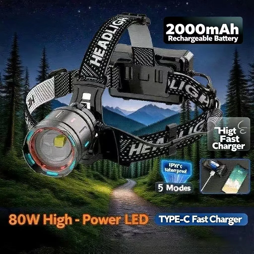

350000000 Ultra Powerful LED Headlamp Super Bright 4000M Head Flashlight Rechargeable Head Torch Fishing Hunting Headlight 18650