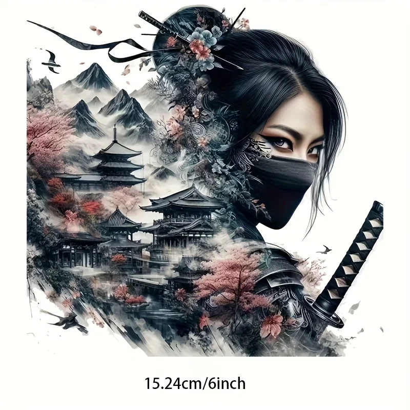 Japanese Samurai Sakura Mountain 6 Inch Vinyl Sticker Waterproof Self Adhesive Decal for Car Truck Motorcycle Window Wall Decor