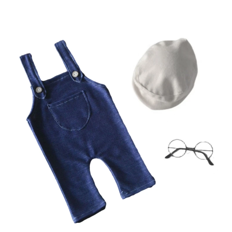 Baby Photo Clothing Long Pants Vintage Hat Glasses Newborns Photo Romper Infant Shower Gift Photo Posing Accessory