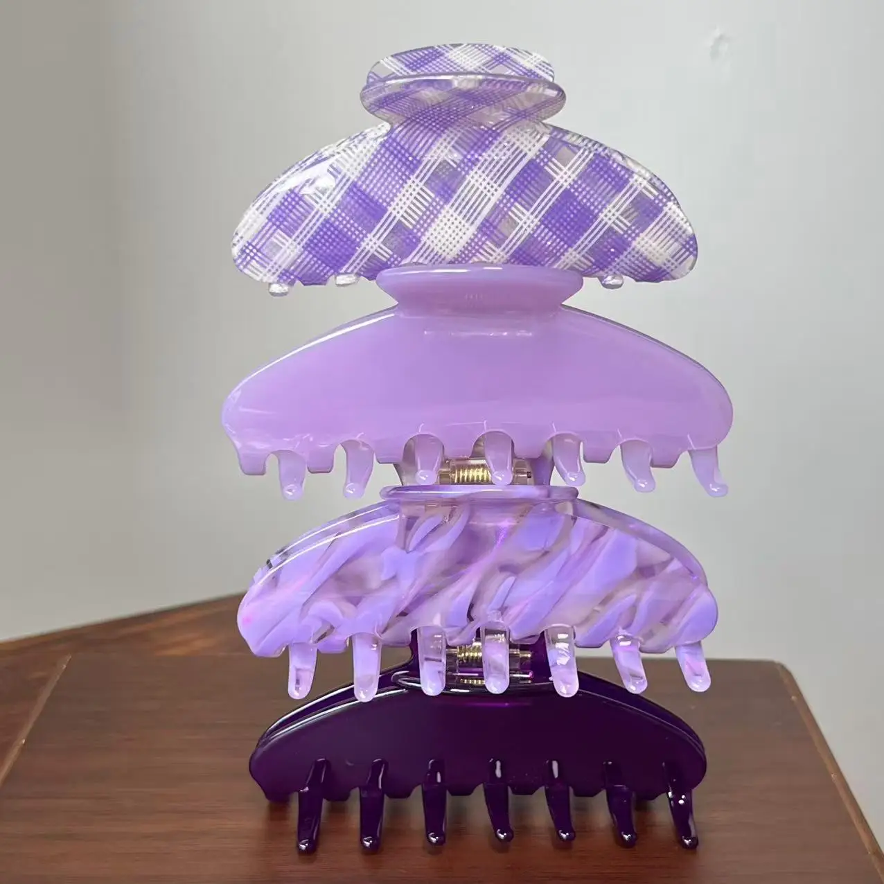 Vibrant Purple Hair Claw Clips for Women Stylish Rhinestones Bow Hairgrips Clamps Violet Checkered Flower Hair Clips Accessories