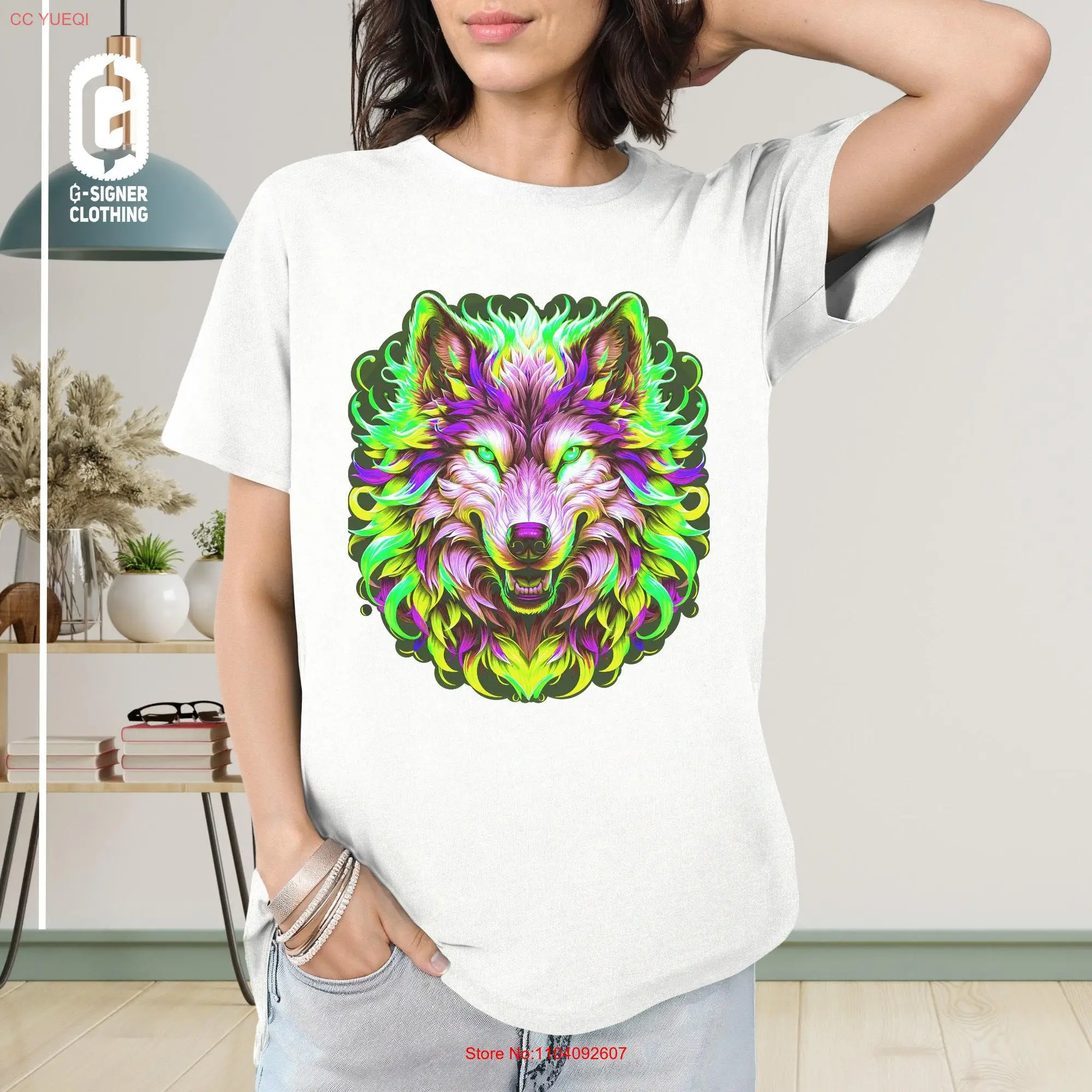 Ferocious Wolf Head Bold T Shirt Powerful Wild Animal Vibrant Detailed Design Crewneck Eye Catching Wildlife Idea