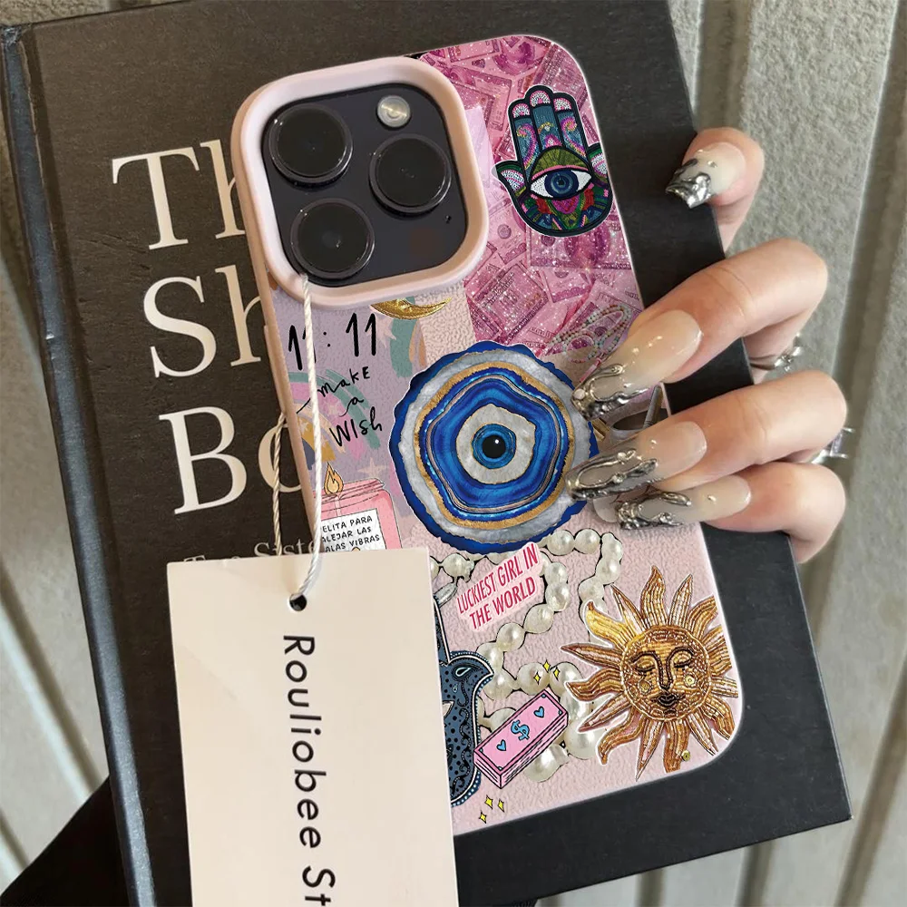Fashion Evil Eye Collage Lichee Leather Phone Case for Samsung S26 S25 S24 S23 S22 S21 S20 Plus FE Ultra 4G 5G Shockproof Cover