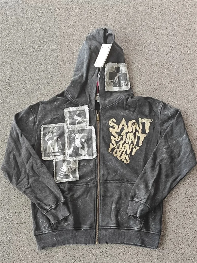 2025ss SSSAINT LOUIS Mens Jackets Best Quality Character Portrait Letter Printing Saint Michael Women Hooded Pullovers