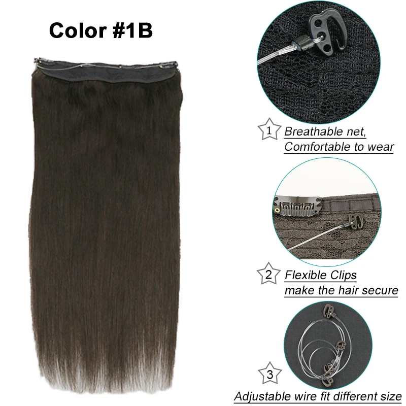 Toysww extensões de cabelo de linha de peixe cabelo humano extensões de cabelo de fio reto cor de cabelo humano # 1B 14-22 polegadas em estoque