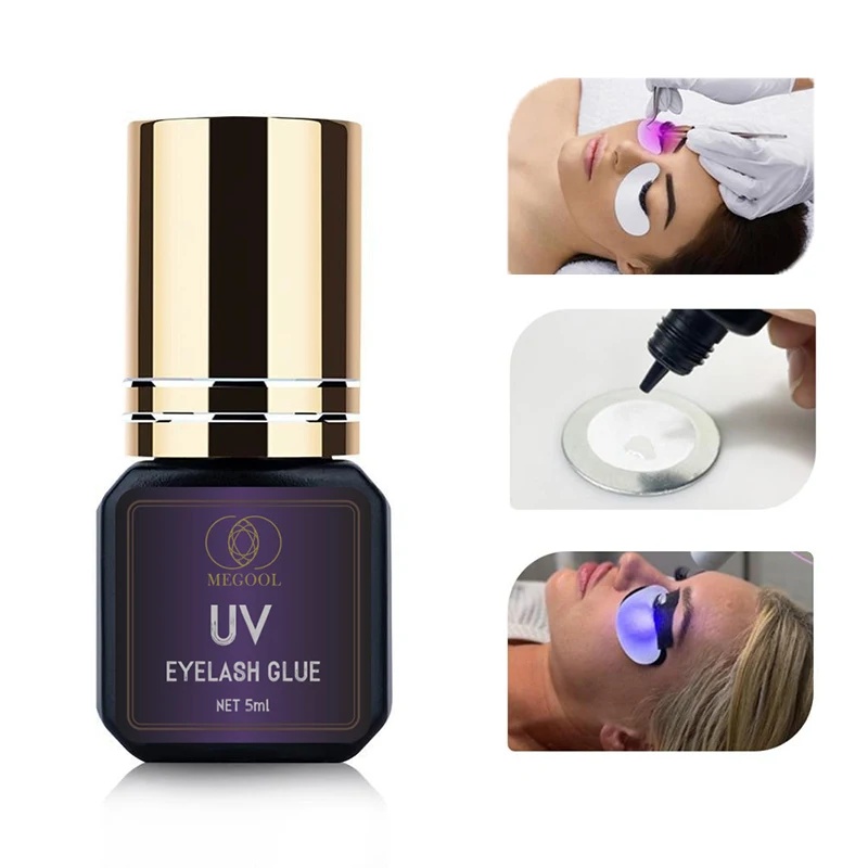 Adhesivo de pegamento UV para extensiones de pestañas, 5ml, 1S, secado rápido, pegamento fuerte para extensión de pestañas postizas, pegamento UV de larga duración para pestañas