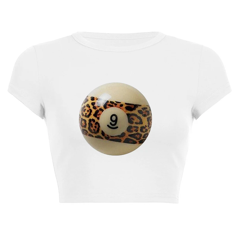 Billiards 9 Leopard Print Cute Baby Tee Y2K Fashion Street Crop Top Gothic Short Sleeve Tshirt Multi-style Summer Girl Slim Tank