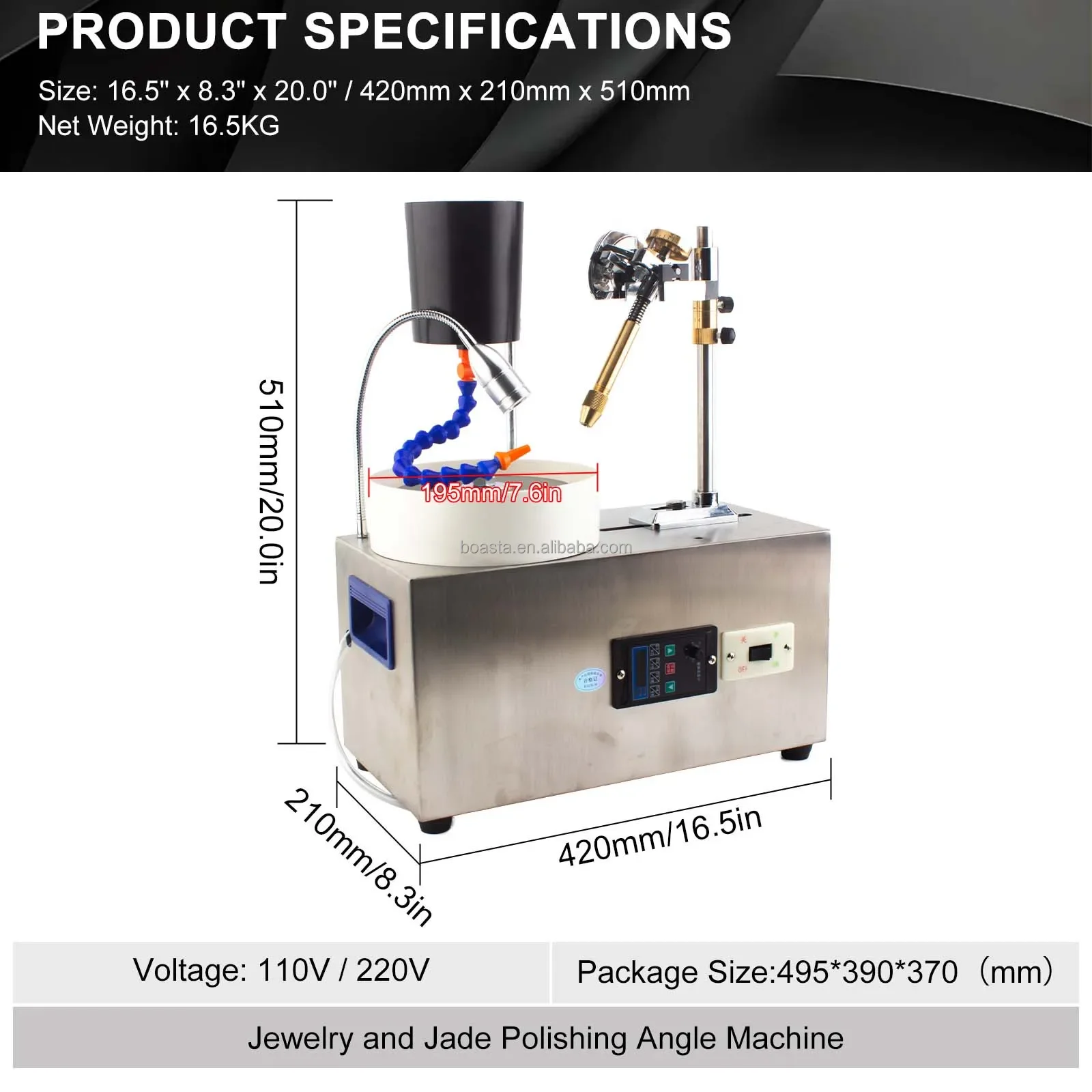 Boasta Factory Water Cooled Jewelry Jade Flat Grinding Polishing Machine With Mechanical Arm Bench Top Angle Finishing 110V 220V