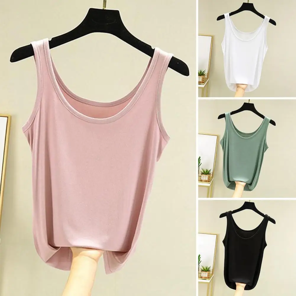 Women Summer Vest O-neck Sleeveless Loose Fit Tank Tops Solid Color Stretchy Sling Tops Modal Fiber Camisole Women T-shirt