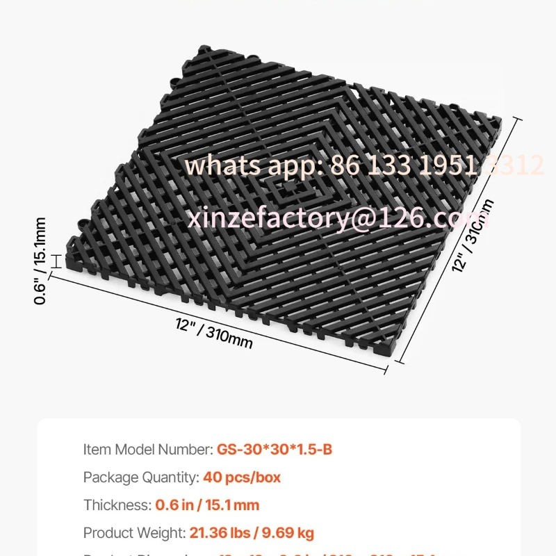 حصيرة تصريف متشابكة قابلة للتخصيص 12 بوصة × 12 بوصة 12/24/40/50/55 قطعة حصير ربط أرضية تصريف PP غير قابلة للانزلاق #6