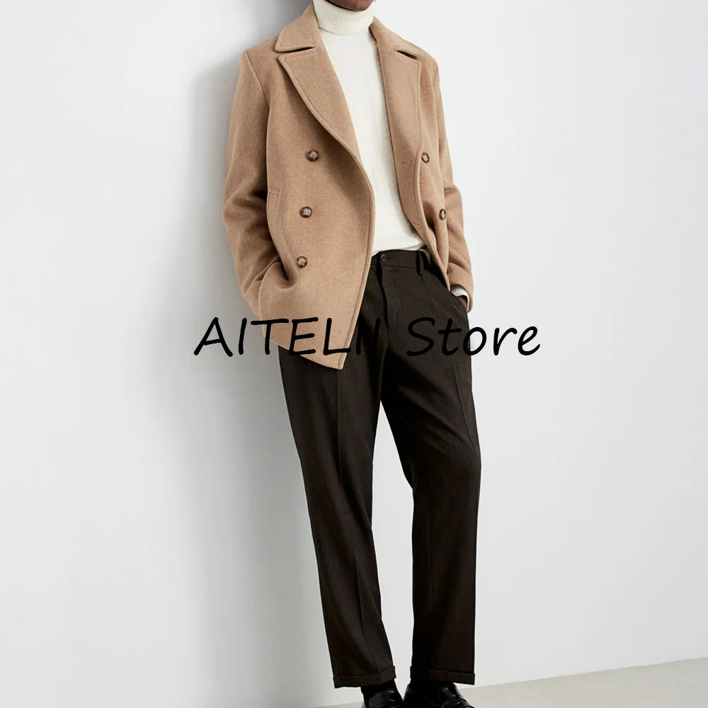 

Мужское пальто для мужчин Мужское короткое шерстяное пальто Новое пальто и куртки с лацканами Повседневная универсальная мужская осенняя одежда Жилет Зима