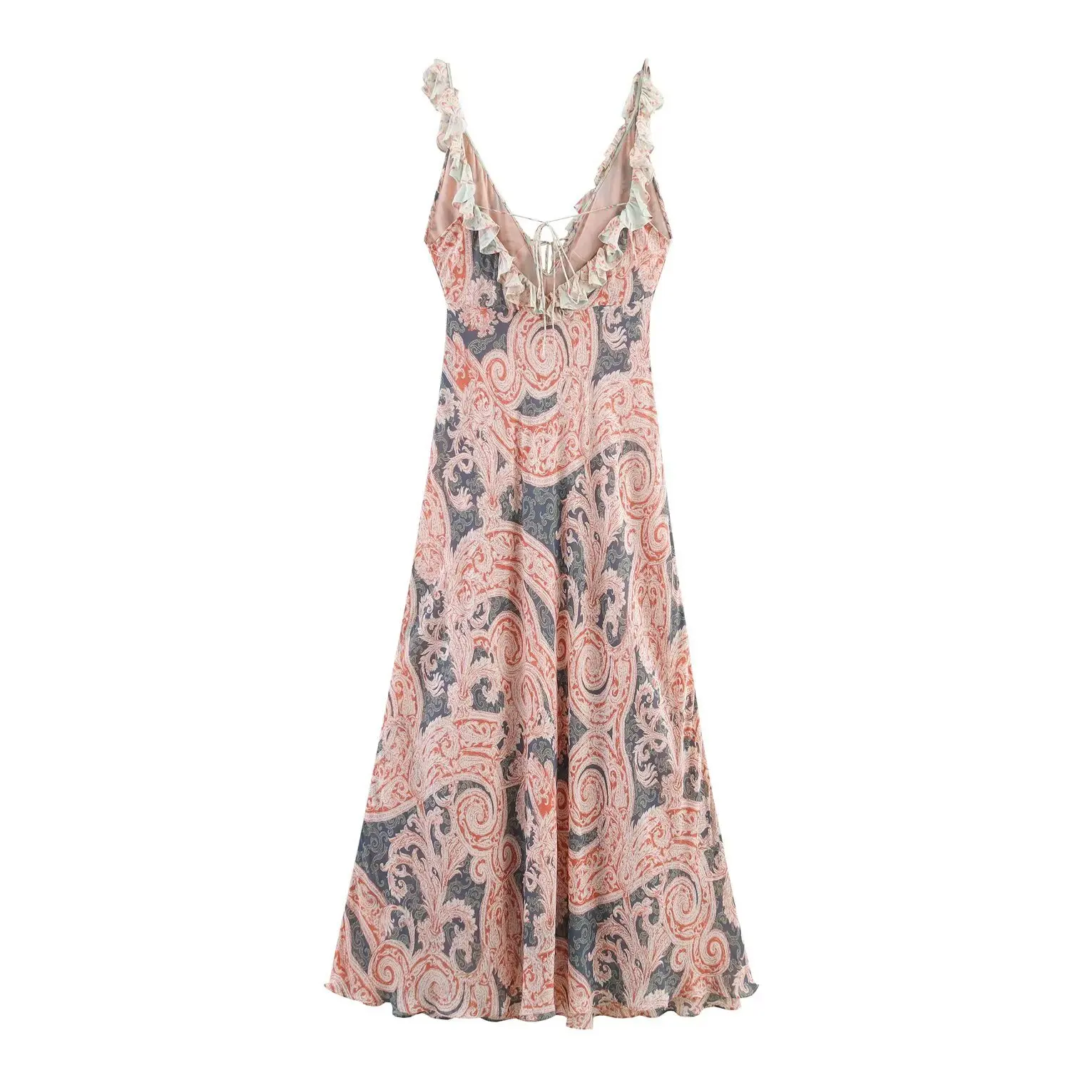 Vestido feminino floral sem mangas com decote em V em camadas – vestido de verão estilo lingerie