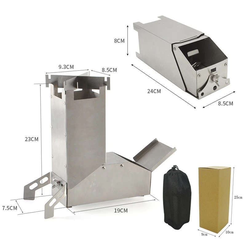 Stainless Steel Portable Wood Burning Rocket Stove Detachable Camping BBQ Grill Heater For Campers Fishermen Hikers Cozy Outdoor