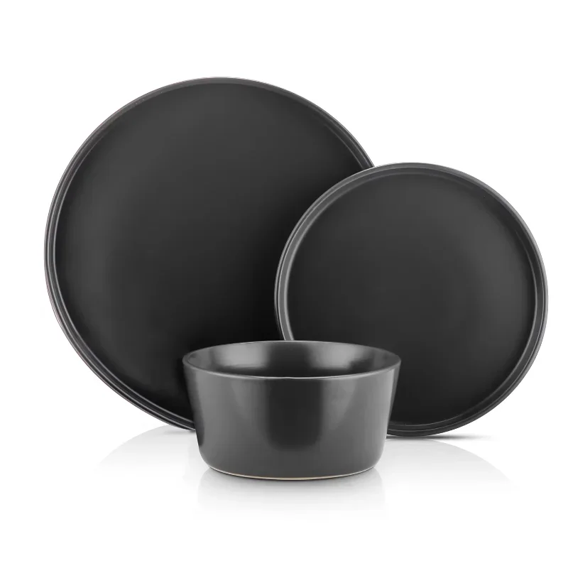 

Stone Lain Cecile Stoneware 12-Piece Round Dinnerware Set, Blackdishes dinner plates dinnerware set