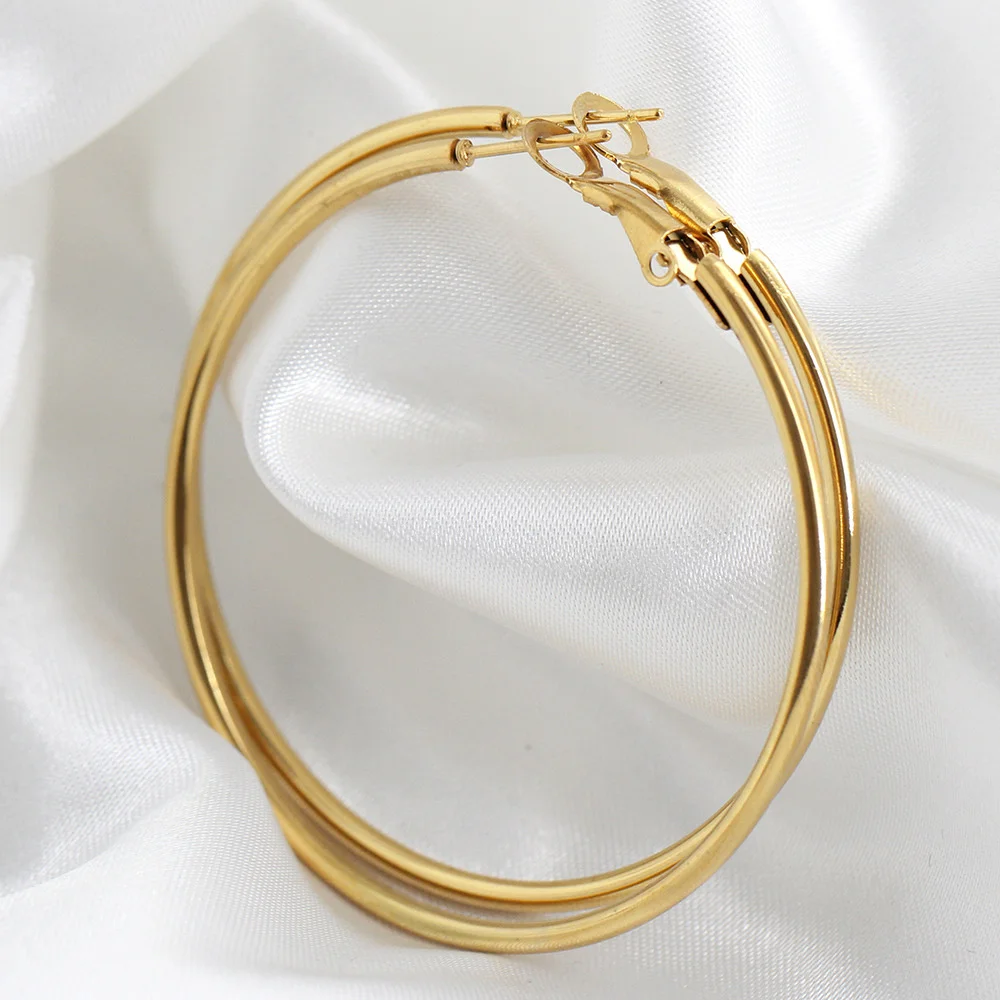 

1 Pair Stainless Steel Smooth Big Circle Creole Hoop Earrings For Women Gold Color Party Ear Jewelry Brincos 2024 Hoops Gifts