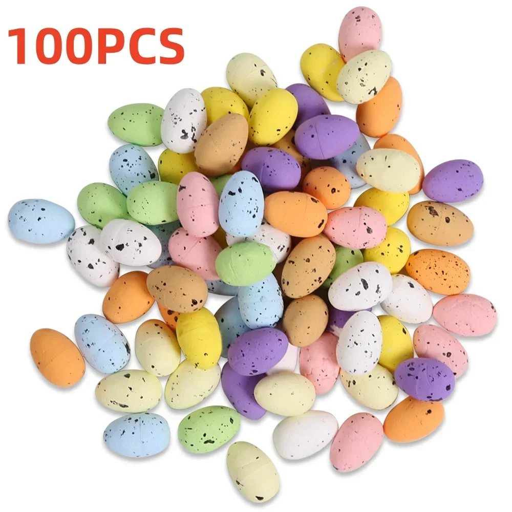100 pièces Pigeon Oeufs D'oiseau Décorations De Pâques Pour La Maison Coloré Mousse Speck Oeufs Artificiels DIY Artisanat ixDe Pâques Couronne Ornements
