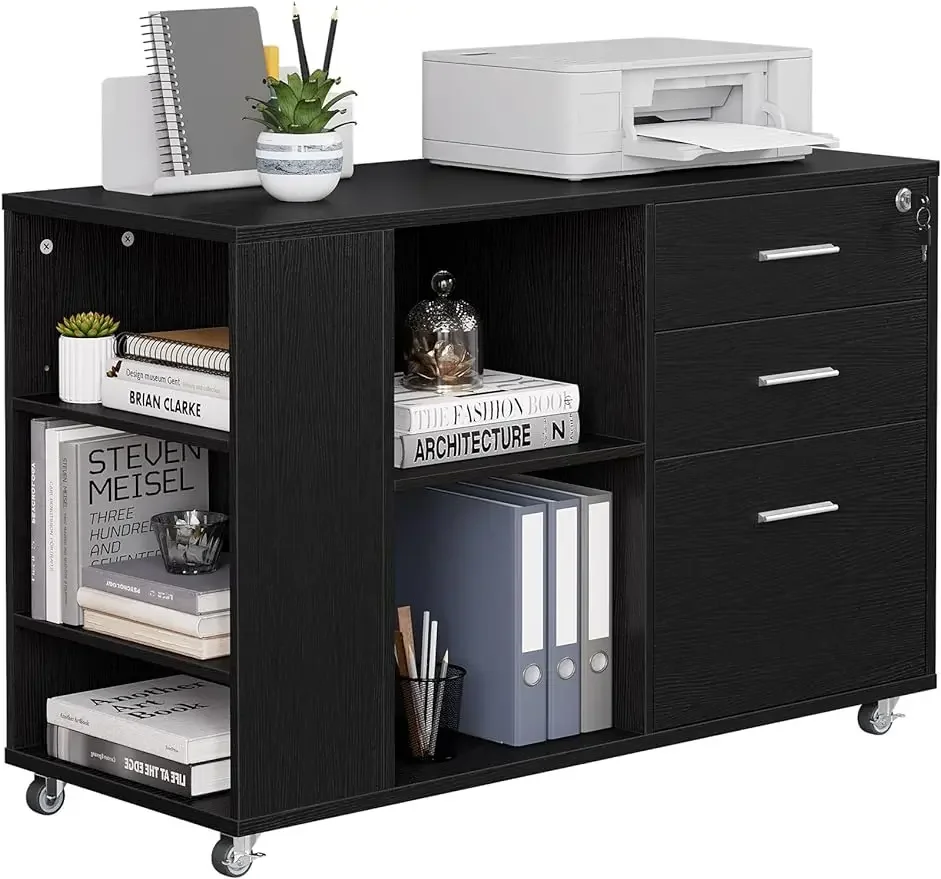 

NEW Mobile Wood File Cabinet 3 Drawer Lateral Filing Cabinet with Open Side Storage Shelves Printer Stand Storage Cabinet