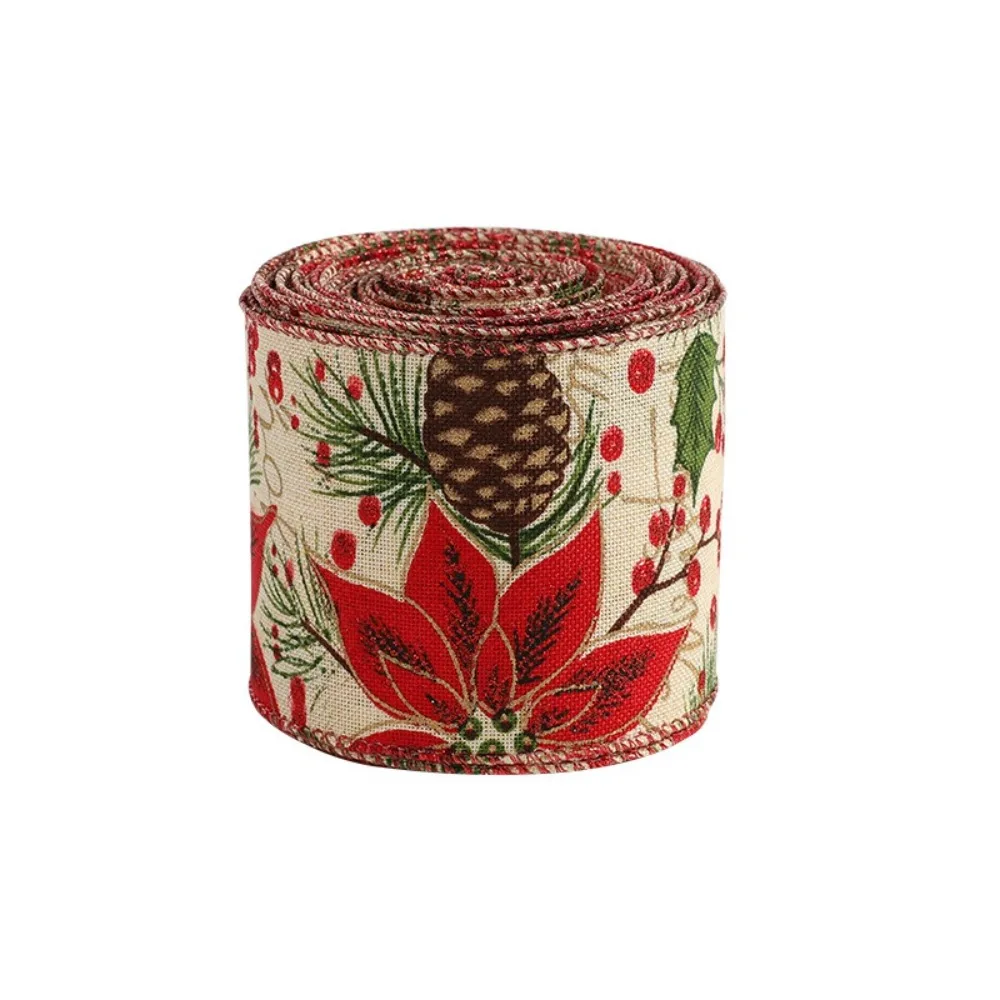 

New 2m Christmas Ribbon Xmas Gift DIY Fabric Swirl Ribbon Plaid Bow Snowflake Lmitation Linen Burlap Ribbon