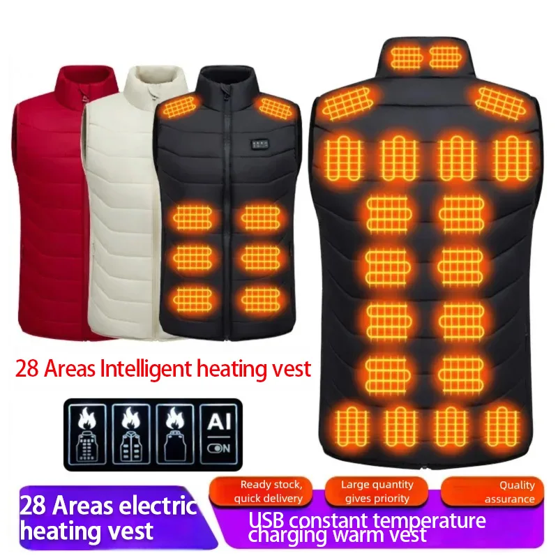 

28Areas Intelligent Heating Vest for Men Women USB Smart Electric Sleeveless Jacket Self-heating Clothes Winter Warm Padded Coat