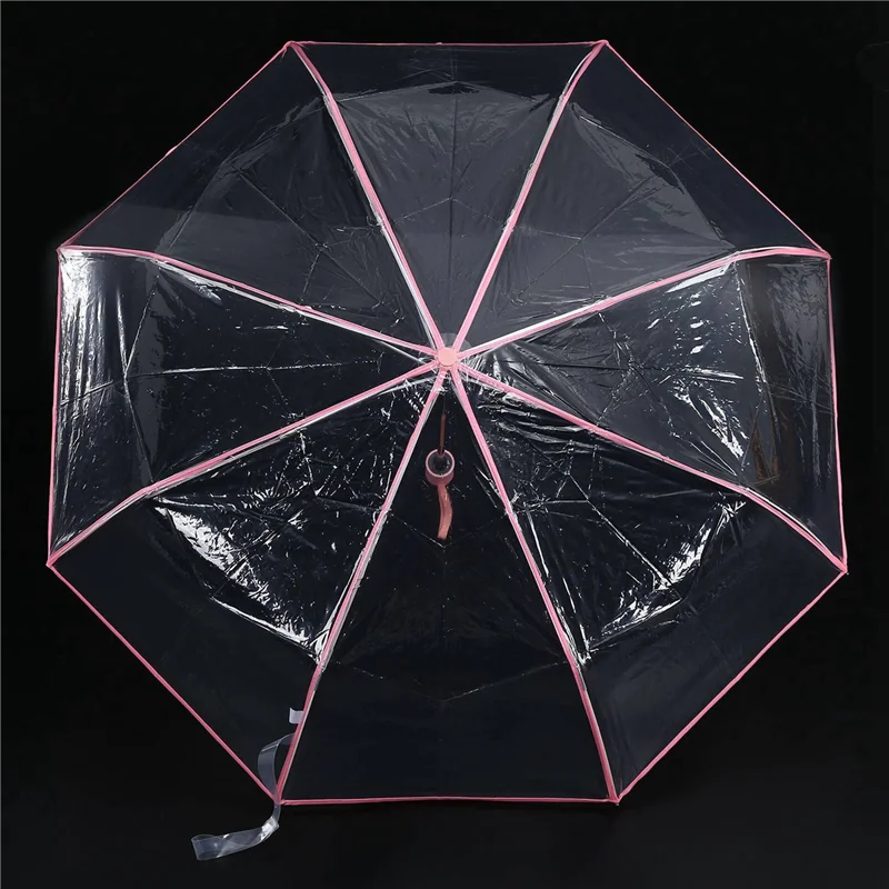 N95R 4X Paraguas Paraguas Automático Lluvia Mujeres Hombres Sol Lluvia Paraguas Auto Compacto Plegable Transparente + Borde Rosa