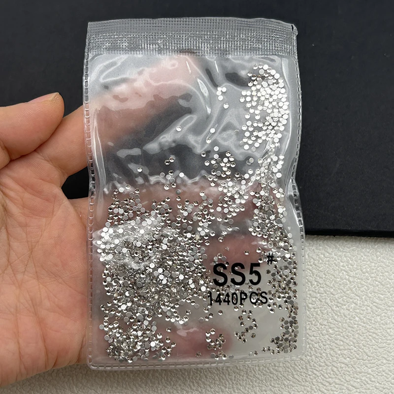1440 Stück/Beutel AB/Klare Runde Mini-Nageldiamanten SS3-SS20 (1,3-4mm) Flache Rückseite Nicht-Hotfix Nagelkristalle Klare AB Maniküre-Glassteine