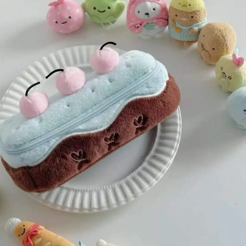 Kawaii Cherry Cake Fuzzy Plush Pencil Case Large Capacity Cute School Supplies Stationery Organizer Pouch Holder Student Gift view 5