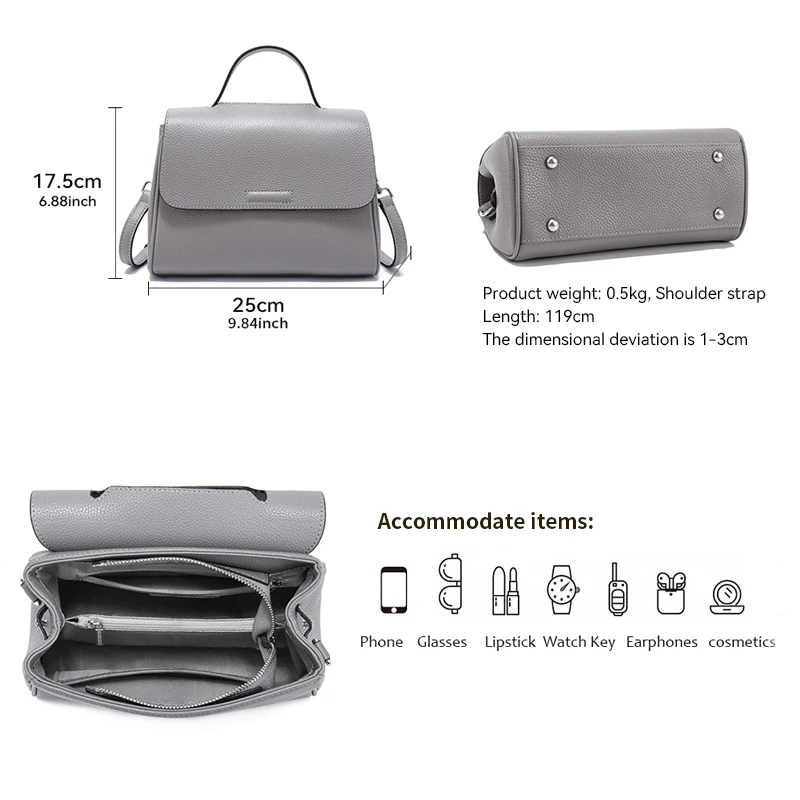 Genuine Leather Woman Bags Handbag Luxury Designer Top-grain Shoulder Bags Lady Fashion Versatile Cowhide Crossbody Bag Women