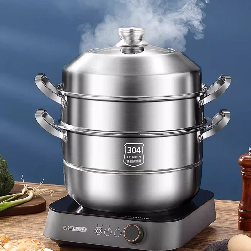 

304 Stainless Steel Steamer Thickened Large Capacity Steamer Cage Drawer for Cooking Stewing Gas Induction Rice Noodle Steamer