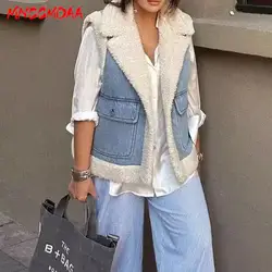 MNCCMOAA 2024 Autumn Winter High Quality Woman Fashion Denim Thick Fleece Vest Coat Female Casual Sleeveless Warm Waistcoat Tops