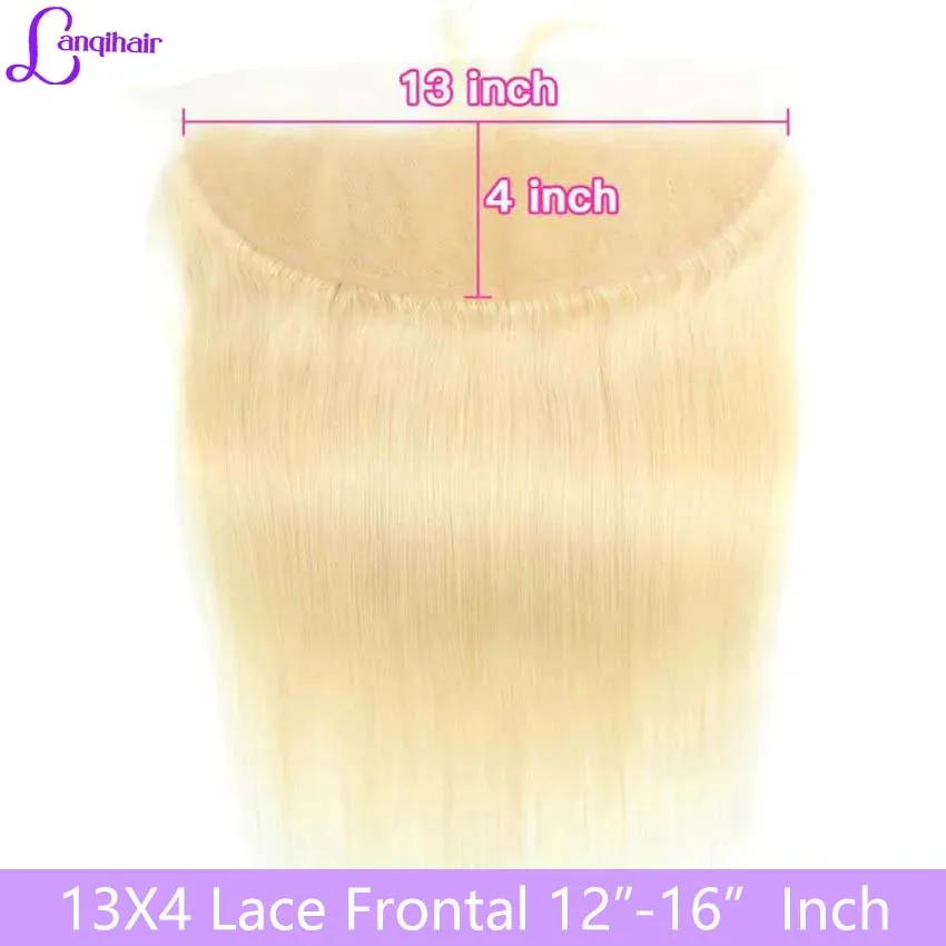 

613 Blonde Lace Frontal Straight Peruvian Remy Human Hair Extension 12-16 Inches 13x4 HD Transparent Swiss Lace Frontal