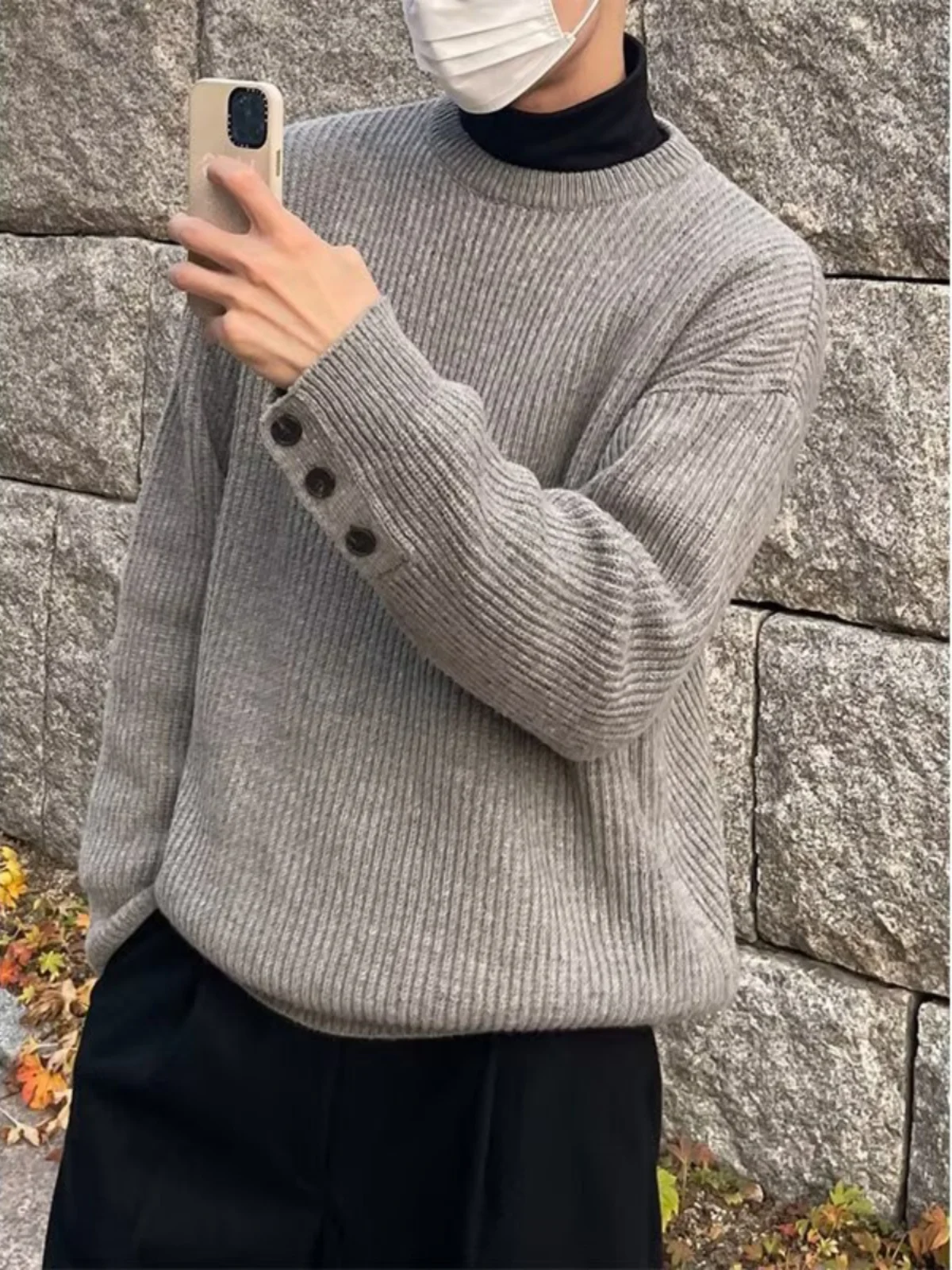 

Laid-ba Sle Men's Knitwear round Ne Long Sve Sweater Trendy Base Layer irt for Autumn Winter Faionable