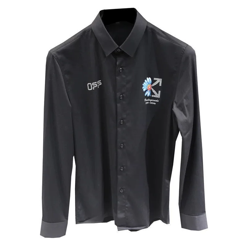 Men's Clothing Spring and Autumn high quality Distinctive Daisy Digital Print Arrow Slim-fit Long-sleeved Casual Stretch Shirt