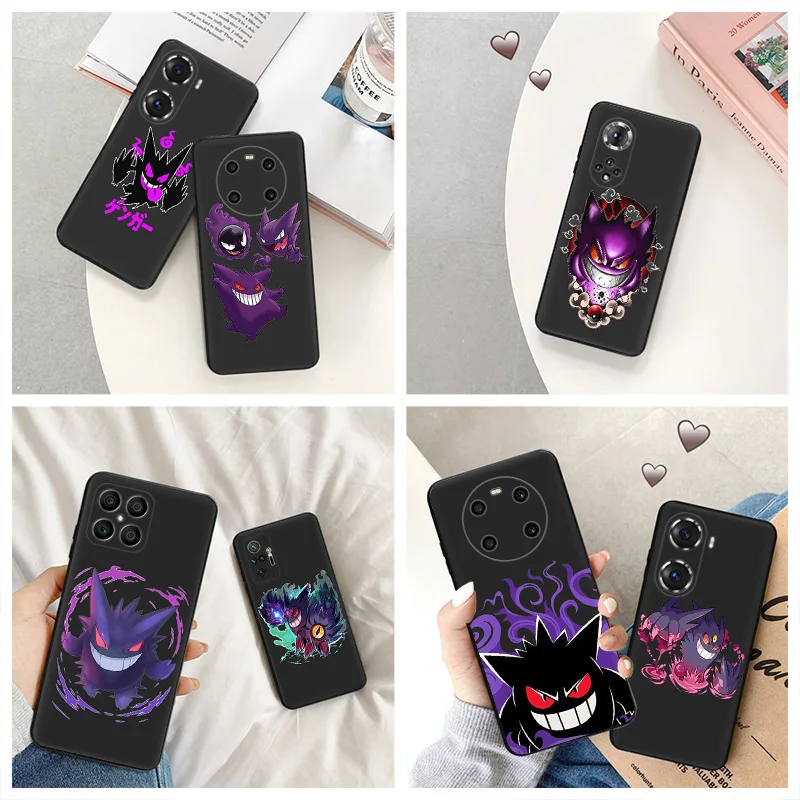 Silicone Black Phone Case for Honor x8b Magic5 x9 x7 b x6 x8 a 90 70 8x Cartoon Gengar Pokemon Pixel 6a 7a 8a 7 6 8 Pro Cover