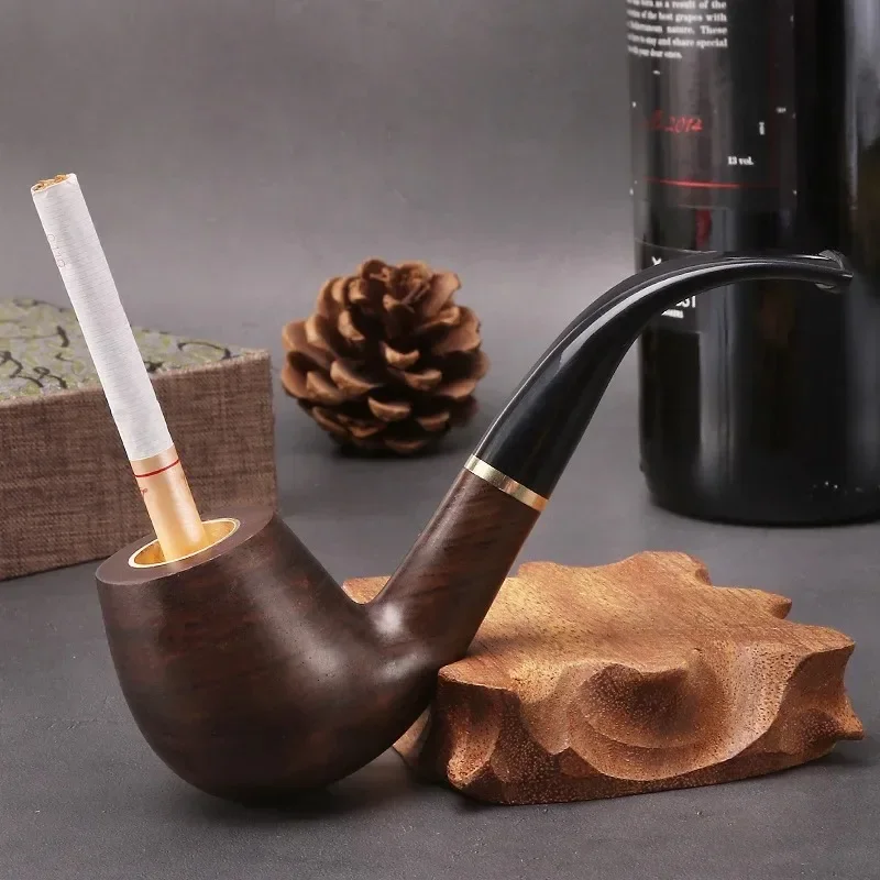 

Wood 9mm Filter Pipe for Cut Tobacco Bent Type Handle Handmade Smoking Pipe with Accessory Retro Gentleman Father's Gift