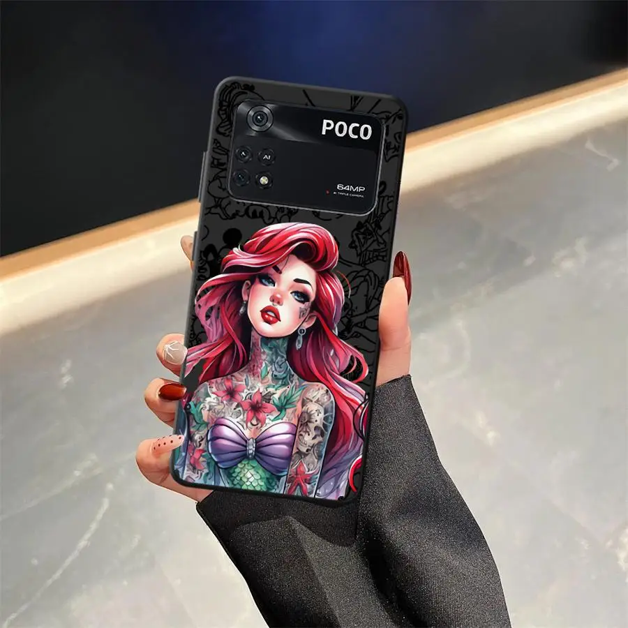ديزني الوشم ارييل الأميرة الحال بالنسبة Xiaomi Poco M5 C50 C51 F3 F4 F5 X3 X4 X5 C65 M3 M4 برو لينة الغطاء الخلفي للهاتف