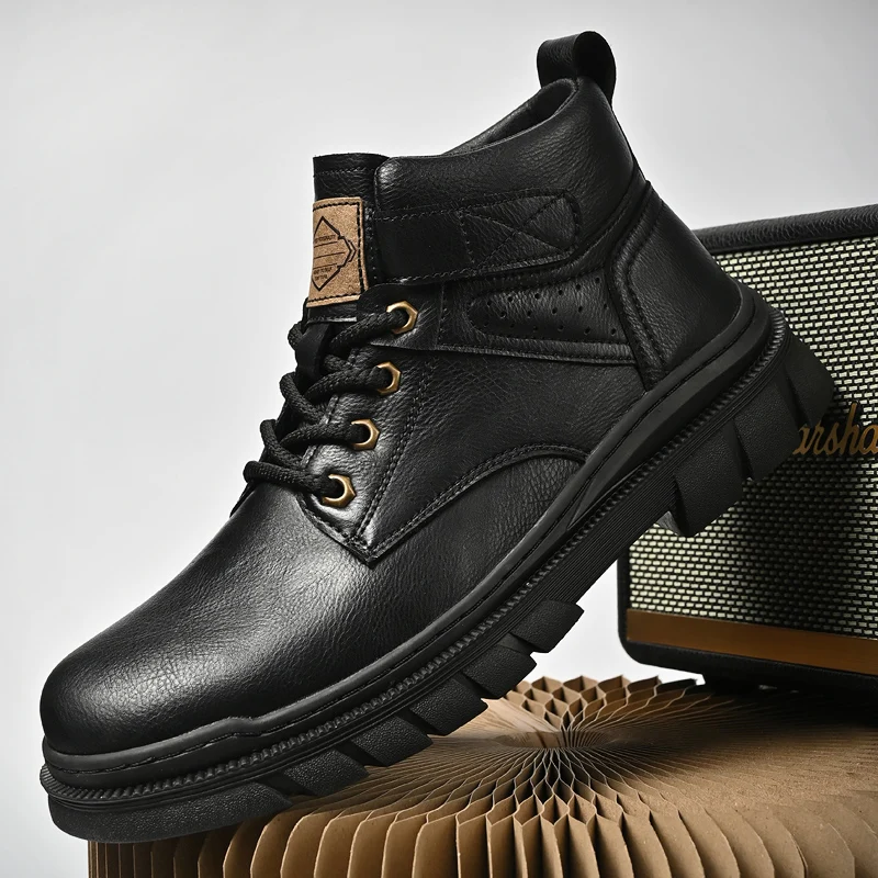 Outdoor Mountaineering Work Boots for Men: 2025 New Big Yellow Boots, High-Top Height-Increasing British Style Durable Work Shoe