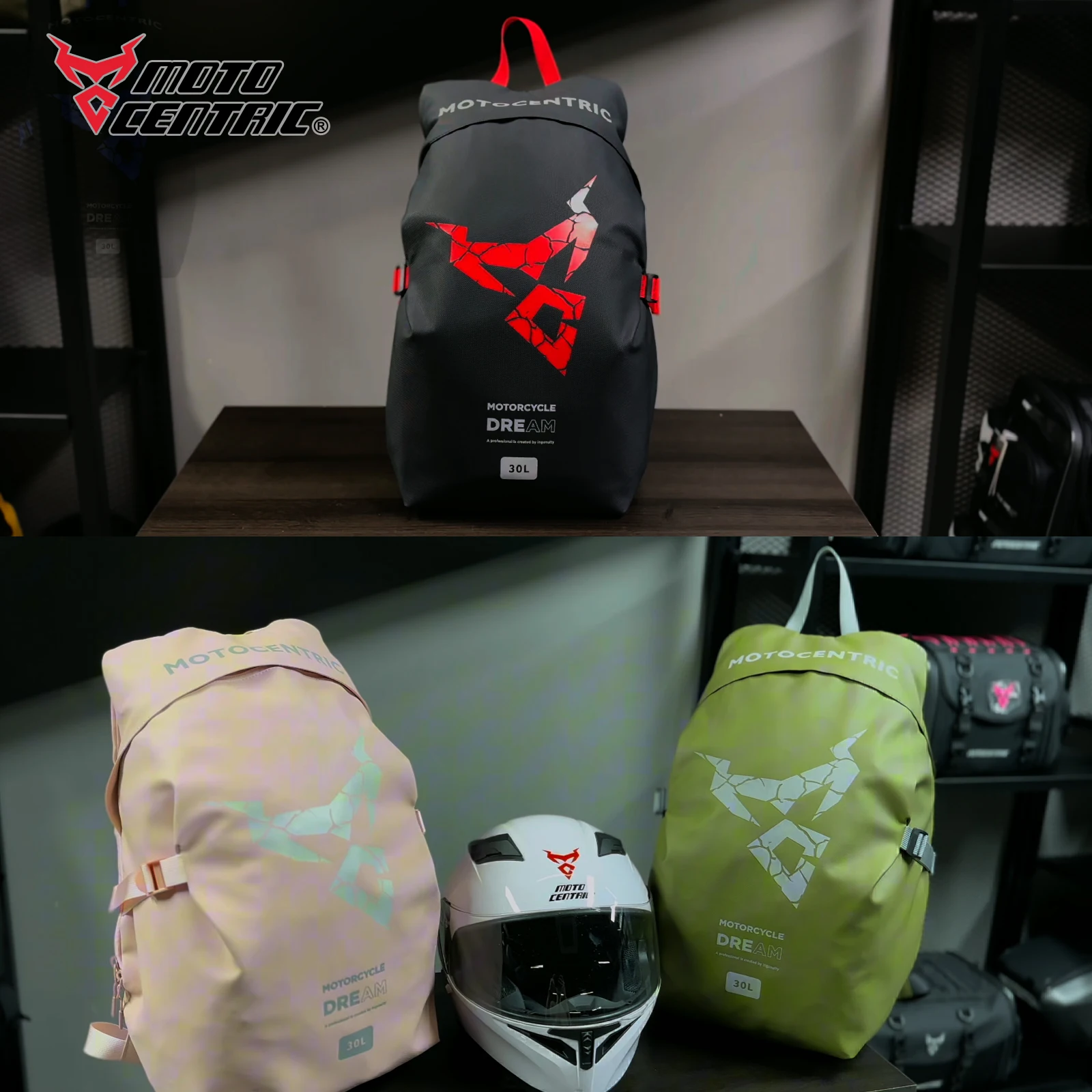 

30L Motorcycle Backpack Waterproof Helmet Bag with Padded Laptop Pocket for Men & Women Ideal for Riding Cycling Daily Commuting