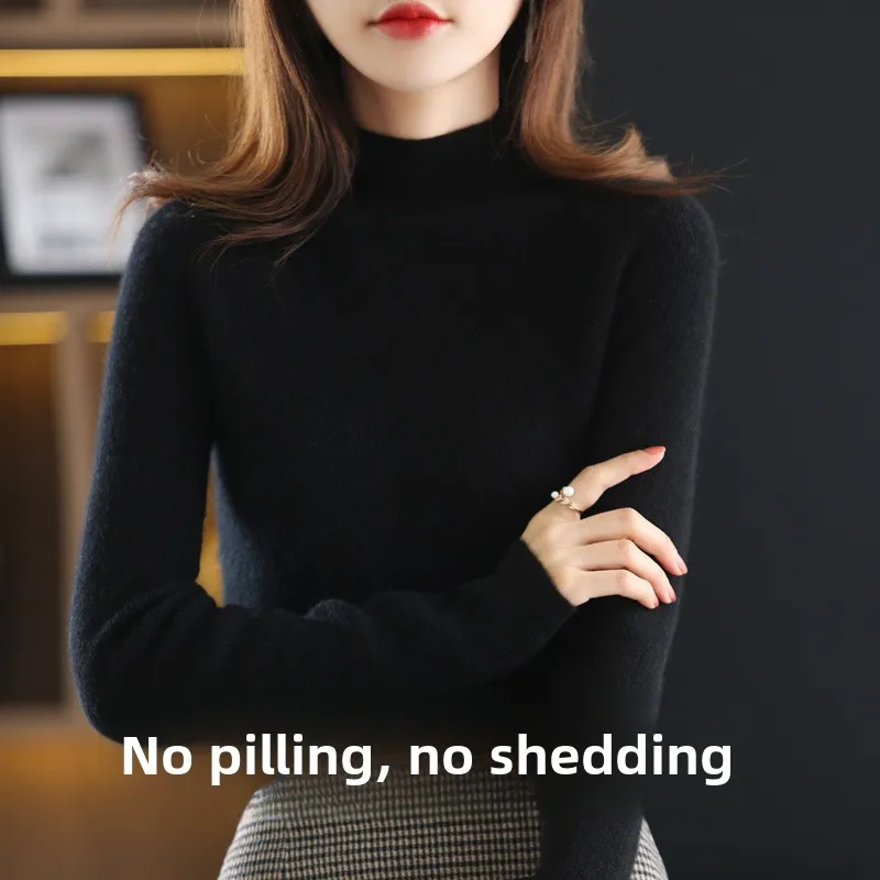 

Faionable универсальный женский длинный све, облегающий шерстяной базовый светильник, весна-осень f, пуловер с высоким воротником, трикотаж, внутренняя одежда