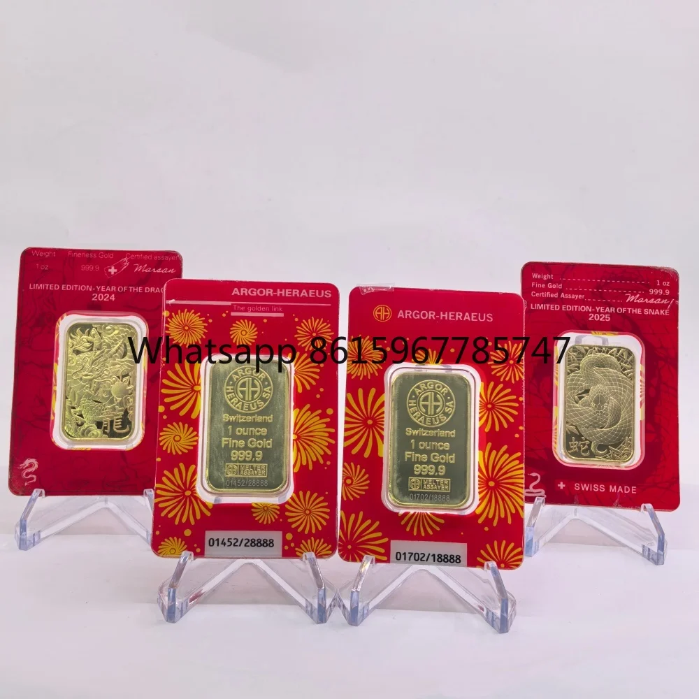 2025 Argor serpent 31G lingot de barre d'or 1 once barres plaquées or 24K sceau acrylique Non magnétique emballage artisanat pour Collection