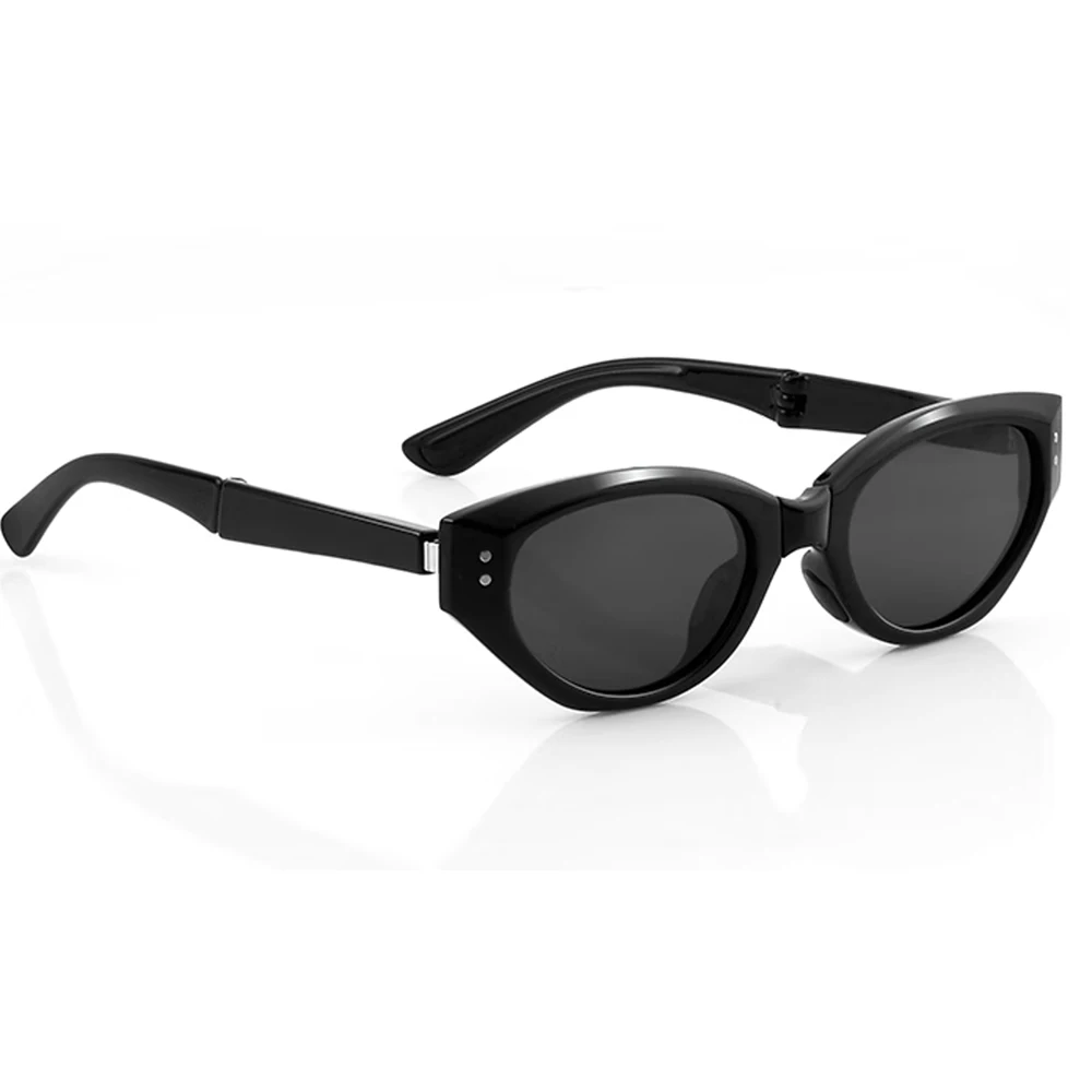 

Fytoo 2025 New Oval Black Gray Cat Eye Sunglasses for Women, Full Frame Retro Small Narrow Frame Small Face Glasses, Black Gray