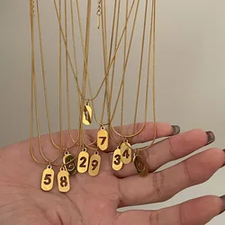 Stainless Steel Angel Number Necklace 0 1 2 3 4 5 6 7 8 9 Rectangle For Women Men Hollow Lucky Number Chain Necklaces Jewelry