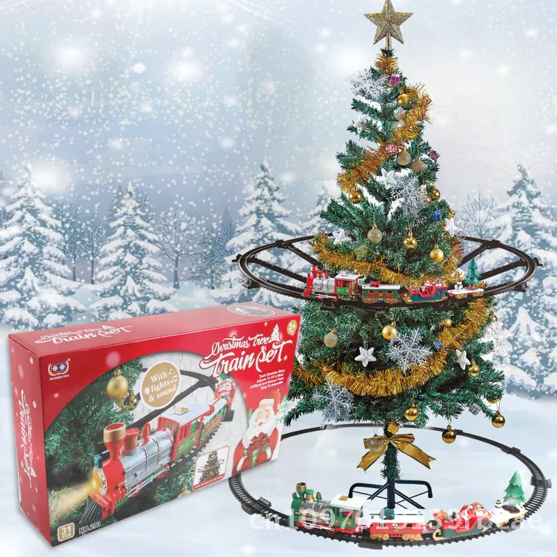 Electric Christmas Train Toy for Kids Sound And Light Hanging Tree Decoration Boy Girl Gift Interactive Plastic Railway Car