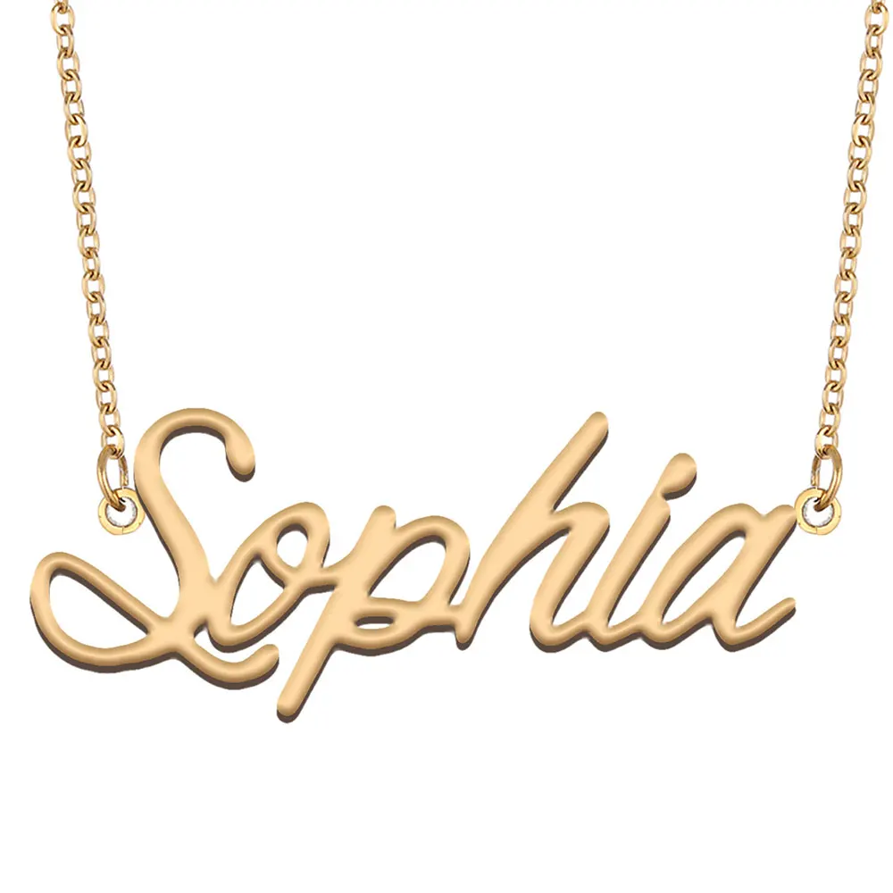 

Sophia Name Necklace for Women Gold Color Nameplate Pendant Stainless Steel Jewelry Collares Para Mujer Letters Choker