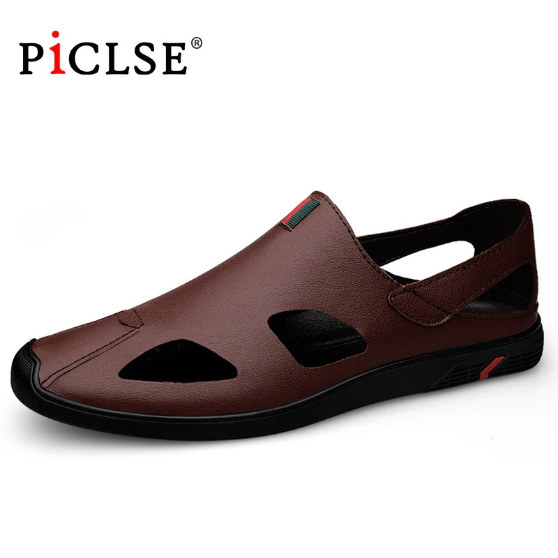 PICLSE Luxury Brand Business Dress Men Sandals Breathable Genuine Leather Shoes Men Loafers Summer Moccasins Men Shoes Hombre