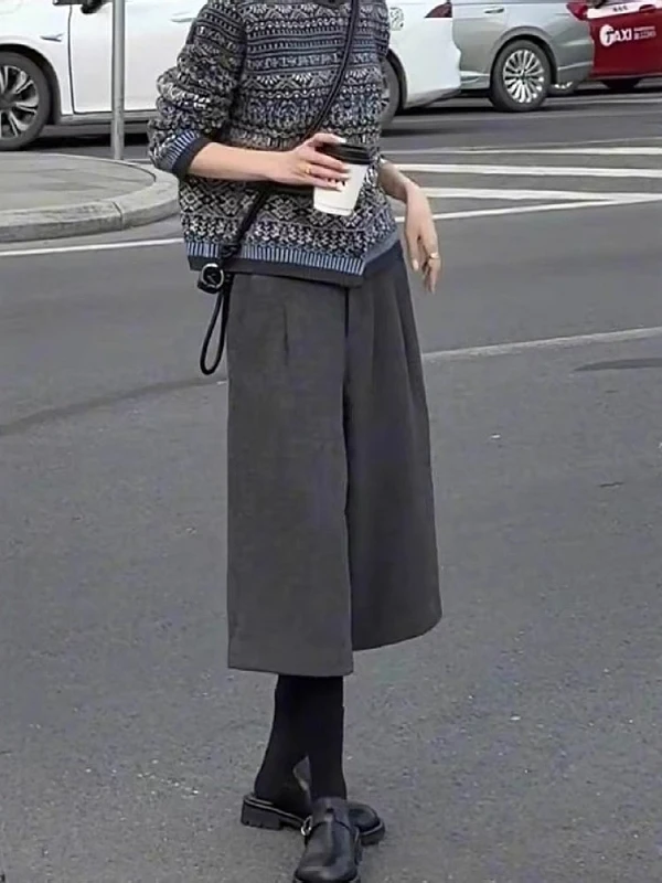 Ay Pantalones de pierna ancha de lana para mujer, pantalones informales adelgazantes de talla grande, cintura alta, corte recto, para ir al trabajo