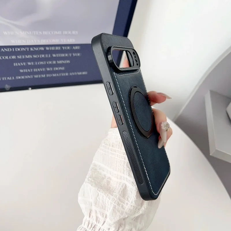 نسيج جلدي مغناطيسي 360 ° حافظة حامل دوارة لهاتف Google Pixel 10 9 8 Pro XL 9A 8A غطاء حماية للشحن اللاسلكي المقاوم للصدمات