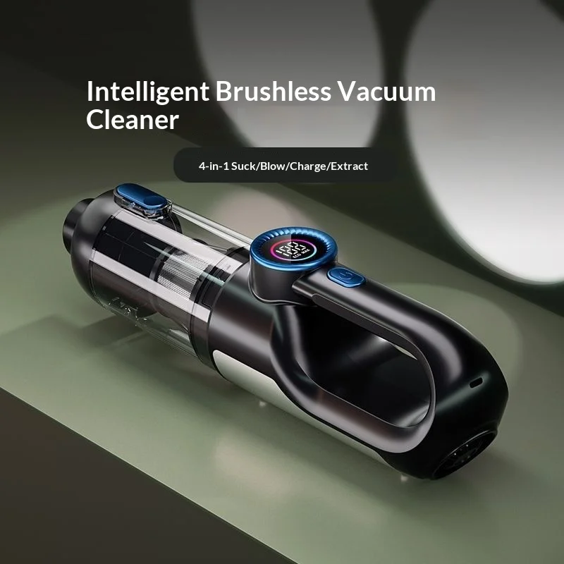 Cordless Portable Car Vacuum Cleaner, Dual-Speed Smart Brushless Vac with LED Light, Type-C Rechargeable & Multi-Purpose Blower.