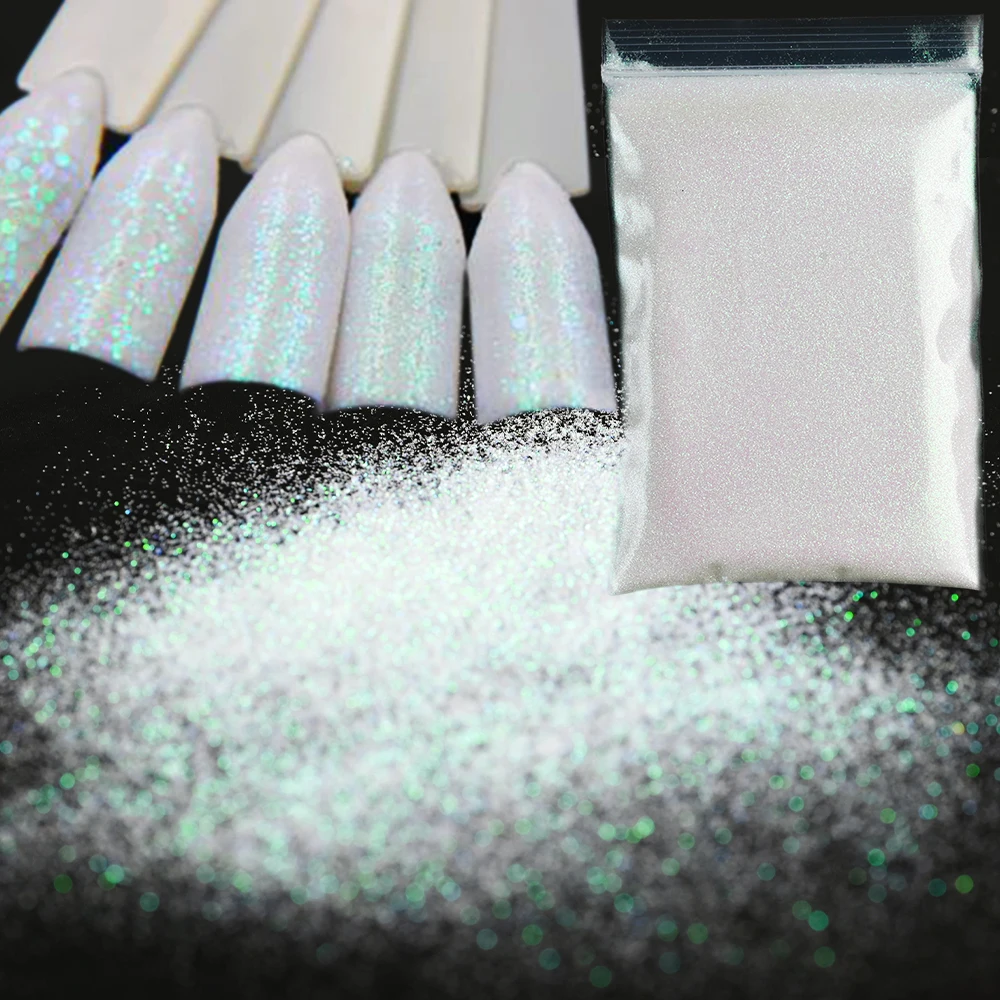 10g/bag Iridescent White Black Nail Glitter Powder Sparkle Pigment UV Gel Polish Chrome Pigment Dust Nails Art Decoration